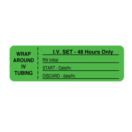 Nevs CMA Hrly IV Tubing Label-Set 48 Hours Only 15/16"x3" Flr Chart w/Blk NTUBE-4365